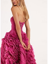 cheap Prom Dresses-Beach Wedding A-Line Prom Dresses Floral Dress Wedding Guest Quinceanera Ankle Length Sleeveless Strapless Tulle Backless with Ruched 2025