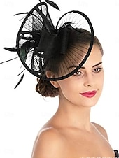 cheap Fascinators-Headdress Tulle Cotton Fabric Bowler / Cloche Hat Wedding Elegant Vintage With Feather Headpiece Headwear Fascinators Race Day Dress