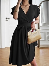 preiswerte Einfaches Kleid-Damen Midi Kleid Korsett Kleid T-Shirt Kleid Tee Kleid Einfarbig A-Linien Kleid Lässig Urlaub Alltag Reguläre Passform Grafik Kurzarm V-Ausschnitt Schwarz Wein Blau Grün Sommer