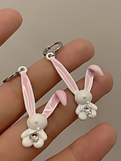baratos Brinco Feminino-brincos de coelho 3d de páscoa femininos - design fofo de coelho com orelhas rosa e detalhes em diamante, argola de prata esterlina, joias divertidas e lúdicas para páscoa, uso casual e eventos de primavera