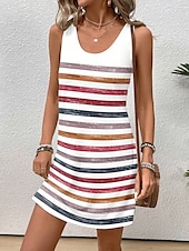 levne Pruhované a geometrické šaty-Dámské mini šaty ležérní šaty malé šaty sundress letní šaty každý den na dovolené pravidelné střih pruhy bez rukávů kulatý výstřih červené léto