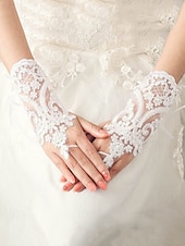 billige Damehansker-elegante hvite blonde brudehansker – vintage fingerløse bryllupshansker med blomsterbroderi for bruder og formelle arrangementer
