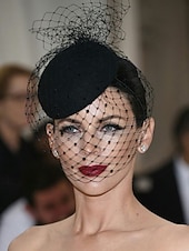 billiga Fascinatorer-Huvudbonad Tyll Fedora Hatt Bröllop Elegant Vintage Med Tyll Huvudbonad Huvudbonader Fascinatorer Racedag Klänning