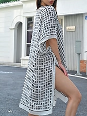 abordables Falda cruzada-Mujer Bañadores Tapadera Vestido de Baño Traje de baño Vacaciones Ropa de playa Geométrico Escote en Pico Manga Larga Trajes de baño
