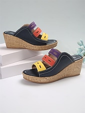abordables Sandalias de cuña-Sandalias de cuña multicolores para mujer: elegantes sandalias tipo slide con punta abierta y plataforma cómoda para conjuntos casuales de verano