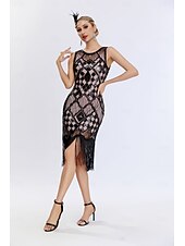 cheap Dresses-Retro Vintage Roaring 20s 1920s Flapper Dress Dress Christmas Party Dress The Great Gatsby Sequins Tassel Fringe Heart Women&#039;s Carnival Masquerade Wedding Wedding Guest Event / Party Adults&#039; Dress