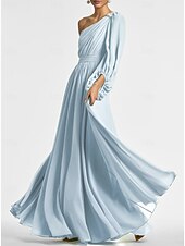 abordables JAUNE-Robe de soirée en A-Line robe élégante invitée de mariage formelle longueur au sol manches longues épaule dénudée ceinture  sash en satin avec fronces 2025