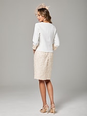 abordables Avec veste-Deux Pièces Fourreau / Colonne Robe de Mère de Mariée  Elégant Col V Mi-long Mousseline de soie Dentelle Manche Courte Robes de veste courtes avec Appliques Bloc de Couleur 2025