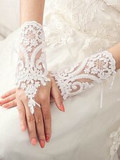 billige Damehansker-elegante hvite blonde brudehansker – vintage fingerløse bryllupshansker med blomsterbroderi for bruder og formelle arrangementer