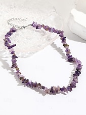 levne Dámský náhrdelník-ametystový křišťálový náhrdelník pro ženy přírodní kámen, surové čipové korálky, boho chic styl ideální pro každodenní nošení, duchovní a léčivé šperky