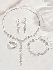 cheap Women&#039;s Necklace-Gold Rhinestone Jewelry Set – Elegant Necklace, Bracelet, and Ring Set for Women, Perfect for Formal Events, Weddings and Special Occasions