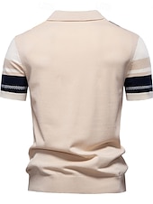 cheap Men&#039;s Elite Polo-Men&#039;s Polo Knit Polo Sweater Formal Work Turndown Short Sleeve Striped Vertical Stripes Stripe-Trim Stripe Spring Beige Polo