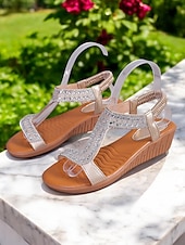 economico Sandali con zeppa-sandali con cinturino a T scintillanti per donna: sandali con zeppa comodi ed eleganti con accenti di strass, ideali per uscite informali, feste estive e occasioni speciali