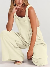 abordables combinaisons décontractées-Femme Normal Salopette Actif Couleur unie Sans Manches Col Rond Boutons Poche Vacances du quotidien Standard Jaune Vin Abricot Eté