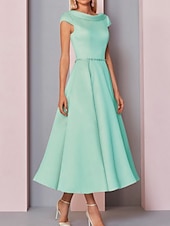 cheap Floor Length-A-Line Mother of the Bride Dress Wedding Guest Plus Size Cowl Neck Ankle Length Satin Short Sleeve with Crystalss dress to impress free custom size