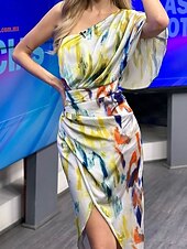 olcso Elegáns virágos ruhák-Női Hosszú ruha Maxi ruha hétköznapi ruha Boho elegáns ruhák Csehország aranyos stílus Stílusos Vakáció Napi Tengerpart Laza öltözet Grafika Rövid ujjú Aszimmetrikus Fehér Nyár Tavasz