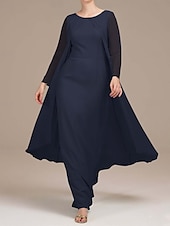 preiswerte Mit Jacke-Zweiteiliges Kleid Mutter der Braut Elegant Vintage Einfach Rundhals Bodenlänge Chiffon Langarm Jackenkleider mit einfarbig