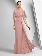 preiswerte Bodenlänge-A-Linien-Kleid, elegantes Kleid für die Brautmutter, U-Boot-Ausschnitt, knöchellang, Stretch-Stoff, halbe Ärmel, mit Spitzenlage, einfarbig, 2025