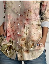 preiswerte Blumenoberteile-Damen Hemd Tiermotiv Geometrisch Lässig Langarm Hemdkragen Normale Oberteile Arbeit Täglich Knöpfe Druck Pudriges Rosa Frühling Herbst Winter