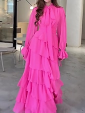 Недорогие Шифоновые платья-Жен. Длинное платье Коктейльные платья Свадебное платье для гостей Шифоновые платья Многослойное платье Классический На каждый день Отпуск Повседневные Стандартный Полотняное плетение Длинный рукав