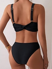 preiswerte Bikini-Sets-Damen Badeanzug Bikinis 2 Stück Bademode Rückenfrei Bauchkontrolle Hohe Taillenlinie Urlaub Strandbekleidung Feste Farbe V Ausschnitt Ärmellos Badeanzüge