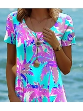 preiswerte Hawaiian-Kleider-Damen Minikleid Casual kleid Böhmen Urlaub Tropisch Kappe Urlaub Festtage Strand Regular Fit Farbverlauf Graphic Tropisch Kurzarm Rundhalsausschnitt Weiß Rosa Blau Purpur Sommer Frühling