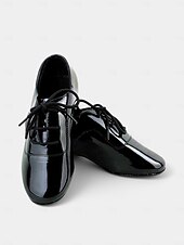 abordables Chaussures de danse enfants-chaussures de danse en cuir verni pour enfants pour garçons et filles avec fermeture à lacets - chaussures confortables pour danses de salon, latines et sociales