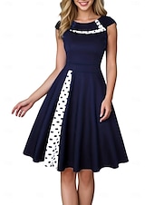 abordables Vestidos Ceremonia-Mujer Vestido Midi Vestido vintage Elegante Ajuste regular Sin Mangas Cuello Barco Negro Rojo Azul Marino Verano Primavera