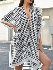 abordables Falda cruzada-Mujer Bañadores Tapadera Vestido de Baño Traje de baño Vacaciones Ropa de playa Geométrico Escote en Pico Manga Larga Trajes de baño