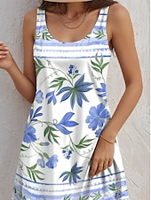 ieftine Rochii florale-Pentru femei Rochie Mini Rochie A line Rochie Tip Maieu Epocă Stilat Casual Zilnic Fit regulat Floral Grafic Fără manșon În U Albastru celest Vară Primăvară