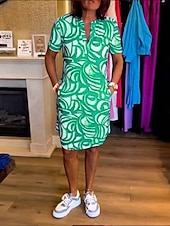 tanie Sukienka Sztuka i Design-Damskie Sukienka mini Sukienka trapezowa Letnie sukienki Codzienny Urlop Codzienny Regularny Graficzny Krótki rękaw W serek Czerwony Niebieski Zielony Lato