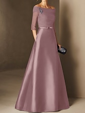 abordables BLEU-Robe de soirée A-Line élégante robe de fiançailles formelle soirée longueur sol manches demi épaule dénudée invité de mariage en chiffon avec fronces