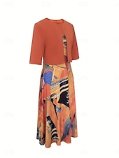 cheap Dress Sets-Women&#039;s Midi Dress Casual Dress Dress Set Swing Dress A Line Dress Stylish Casual Vacation Daily Regular Fit Graphic Half Sleeve V Neck Pink Blue Fuchsia Orange Summer