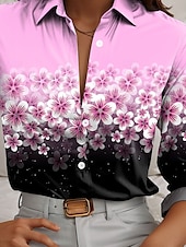 economico Top Floreali-Per donna Camicia Floreale Casual Manica Lunga Colletto a Camicia Top Regolari Lavoro Quotidiano Bottoni Stampato Rosa Blu Verde Primavera Autunno Inverno