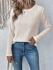 cheap Lace Tops-Women&#039;s Dressy Tops Elegant Long Sleeve Crew Neck Regular Tops White [shipping within 48 hours] Black [shipping within 48 hours] Summer Spring
