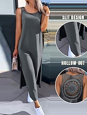 preiswerte Einfaches Kleid-Damen Maxikleid A-Linie Kleid Einfarbig Tank Kleid Sommerkleid Basis Freizeit Urlaub täglich reguläre Passform Grafik ärmellos Rundhalsausschnitt Schwarz Weiß Armee Grün Dunkelgrau Sommer