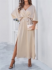 ieftine Rochie simplă-Rochie de absolvire pentru femei rochie maxi rochie de lucru rochie de petrecere casual formal manșon batwing vacanță formală petrecere regular fit grafic manșon scurt gât în V negru șampanie vin