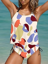 halpa Tankini-uimapuvut-Naisten uimapuvut Tankini 2 osaa Cheeky-uimapuku Selkä avoin Loma Ranta-asuste Väriestettä U-kaula Aukoton Uimapuku