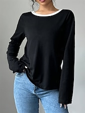 cheap Women&#039;s Work Tops-Women&#039;s Blouse Solid Color Stylish Casual Long Sleeve Crew Neck Regular Tops Daily Holiday Going out Backless Black Spring Fall Winter
