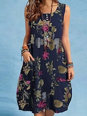 ieftine Rochii de Vacanță-Pentru femei Rochii Midi Rochie casual Elegant Stilat De Bază Vacanță Zilnic Fit regulat Floral Fără manșon Stil Nautic Galben Roșu-aprins Bleumarin Vară Primăvară