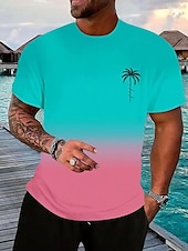 preiswerte Lässige T-Shirts für Herren-Herren T-Shirt Kurzarmshirt Kurzarm Rundhalsausschnitt Frühling &amp; Herbst Kokospalme Buchstabendruck Mode Designer Ombre-Design Urlaub Straße Ausgehen Dunkellila Rosa und Grün Rosa Azul Top T-Shirt