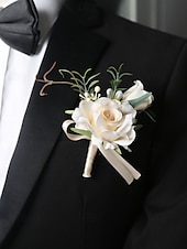 ieftine Bratara de dama-butoniera de nunta si corsajul de la incheietura mainii – accesorii florale elegante de trandafiri artificiali pentru mire, miri, domnisoare de onoare si evenimente speciale
