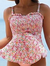 cheap Tankinis-Women&#039;s Swimwear 2 Piece Cheeky Swimsuit Backless Tummy Control High Waist Slim Vacation Beach Wear Floral U Neck Sleeveless Bathing Suits