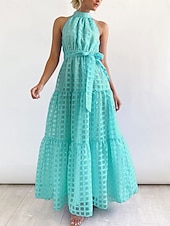 levne Jednoduché šaty-Dámské maxi šaty zavinovací šaty A v linii halter šaty fit and flare šaty jednobarevné dovolená dovolená neformální každodenní pravidelný střih grafické bezrukávové halter výstřih černá růžová