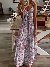 abordables Robe Fleurie-Femme Robe mi-longue Robe Trapèze Robe à enfiler Robe à épaules dénudées Décontractées Vacances du quotidien Standard Floral Sans Manches Col V Blanche Rose Claire Bleu Ciel Violet Eté