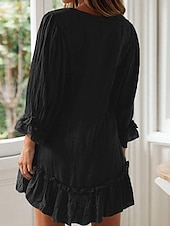 preiswerte Kleider-Damen Minikleid Leinen-inspirierte Kleider Freizeitkleid Baumwoll-Leinenkleid Stilvoll Lässig Urlaub Täglich Date Normale Passform Einfach Langarm V Ausschnitt Schwarz Beige Leicht Blau Sommer