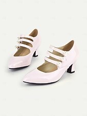 preiswerte 1930er Jahre-Damen-Pumps aus Lackleder im Mary-Jane-Stil – Vintage-Pumps mit mittelhohem Absatz und Perlenriemen, elegante Schuhe für Hochzeiten und formelle Anlässe