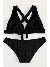 billiga Bikiniset-Dam Badkläder Bikini 2 st Kaxig Baddräkt Öppen rygg Smal Semester Standkläder Ensfärgat V-hals Ärmlös Baddräkter