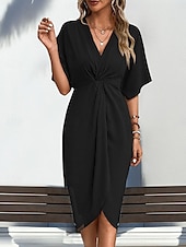 cheap Plain Dress-Women&#039;s Mini Dress Wrap Dress T Shirt Dress Tee Dress Solid Color Casual Vacation Daily Regular Fit Plain Short Sleeve V Neck Black Wine Khaki Army Green Summer