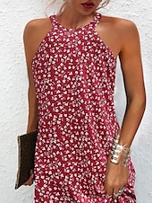 ieftine Rochii florale-Pentru femei Rochie Mini Rochie casual Casual Zilnic Fit regulat Imprimeu Paisley Fără manșon Stil Nautic Roșu-aprins Vară